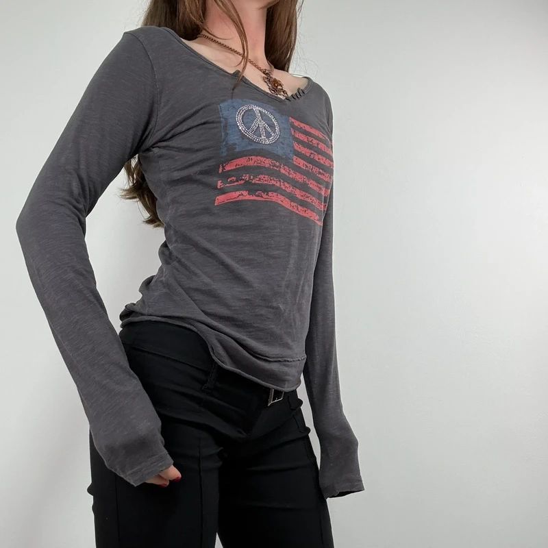grey slouchy slash neck long sleeve t-shirt