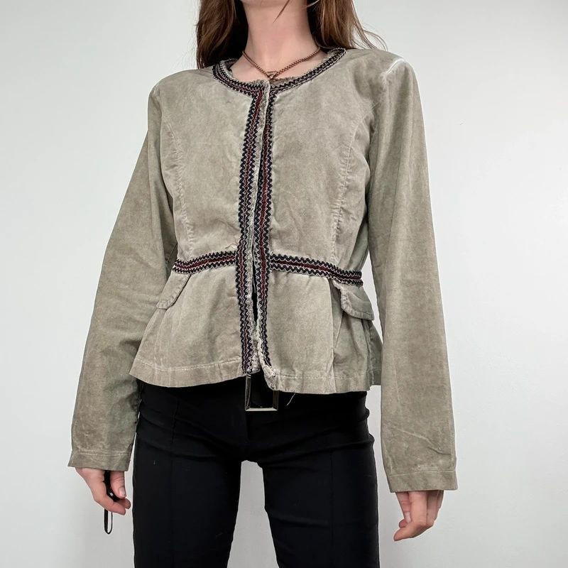khaki flared braided ribbon military napolionic jacket
