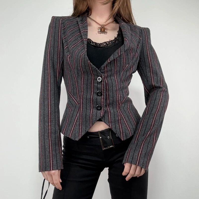 Striped fitted cropped archival blazer