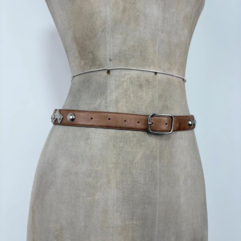 silver metal western leather belt