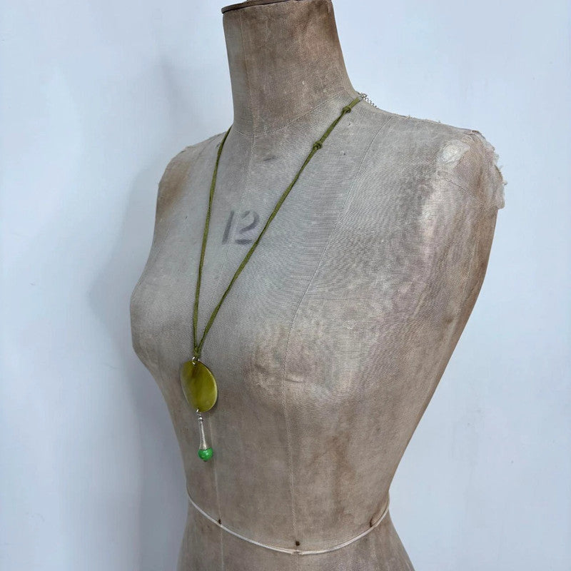 green boho long shell necklace