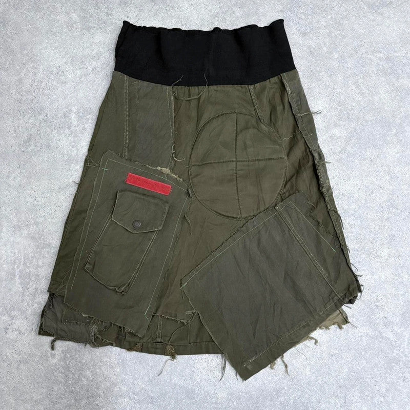 khaki fold over waistband midi skirt