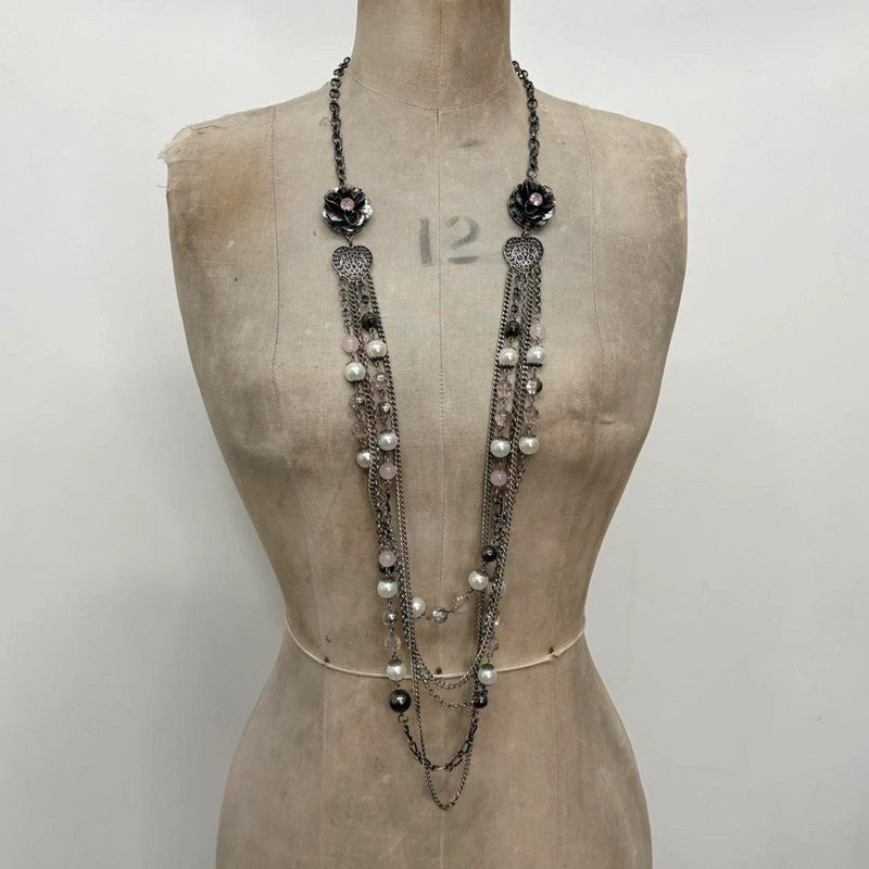 silver metal layered necklace