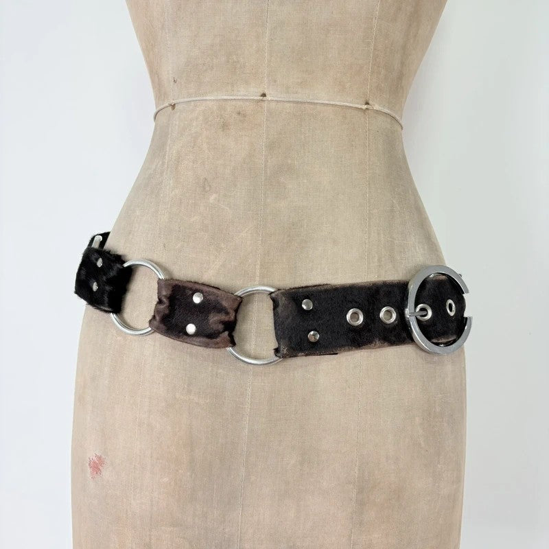 Pony hair cow hide leather chain link belt