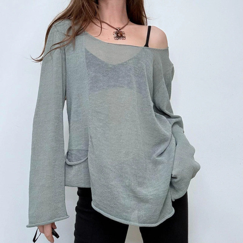 blue sheer knit asymmetric jumper