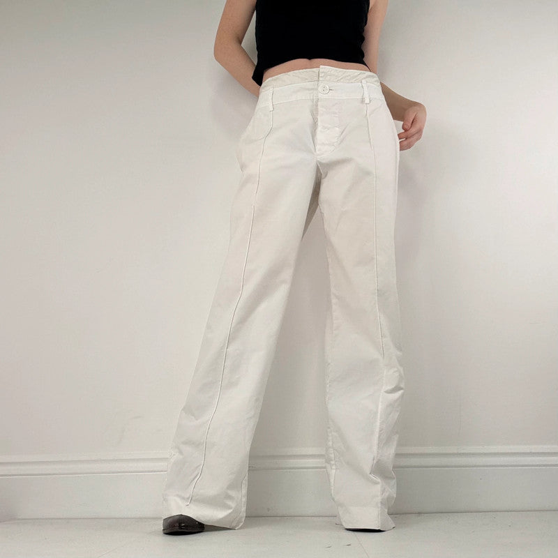 white wide leg flared trousers