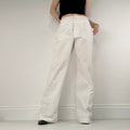 white wide leg flared trousers