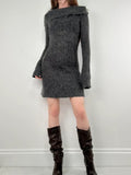 grey mohair knit slouchy off the shoulder dress