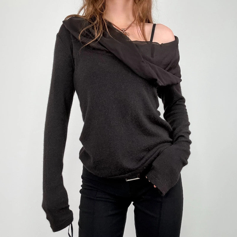 brown angora knitted off the shoulder jumper
