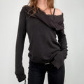 brown angora knitted off the shoulder jumper