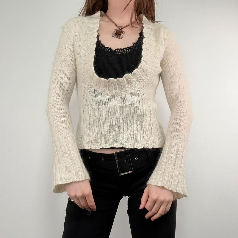 cream mohair knit slouch low neck jumper