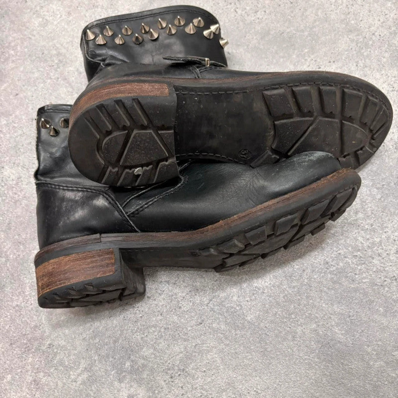 black leather punk studded boots