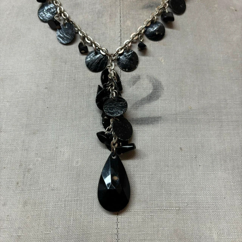 layered chain black pearl necklace
