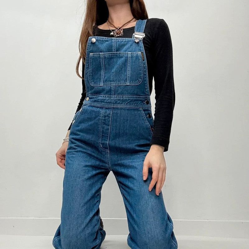denim wide leg dugarees