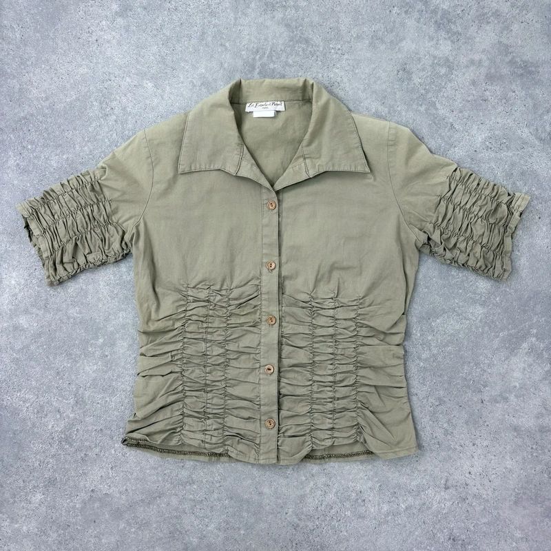 gathered khaki pleated shirt
