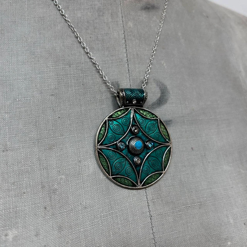 blue enamel hippie necklace