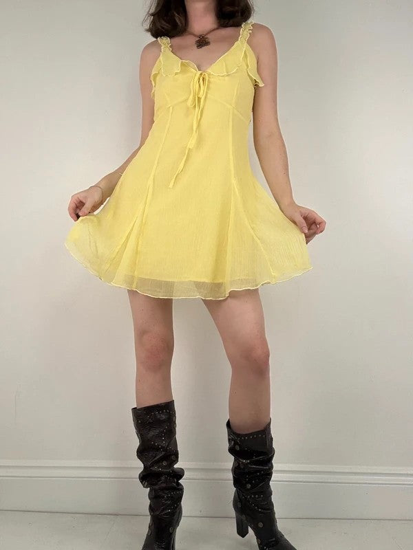 Floaty flutter butter yellow fairy mini dress
