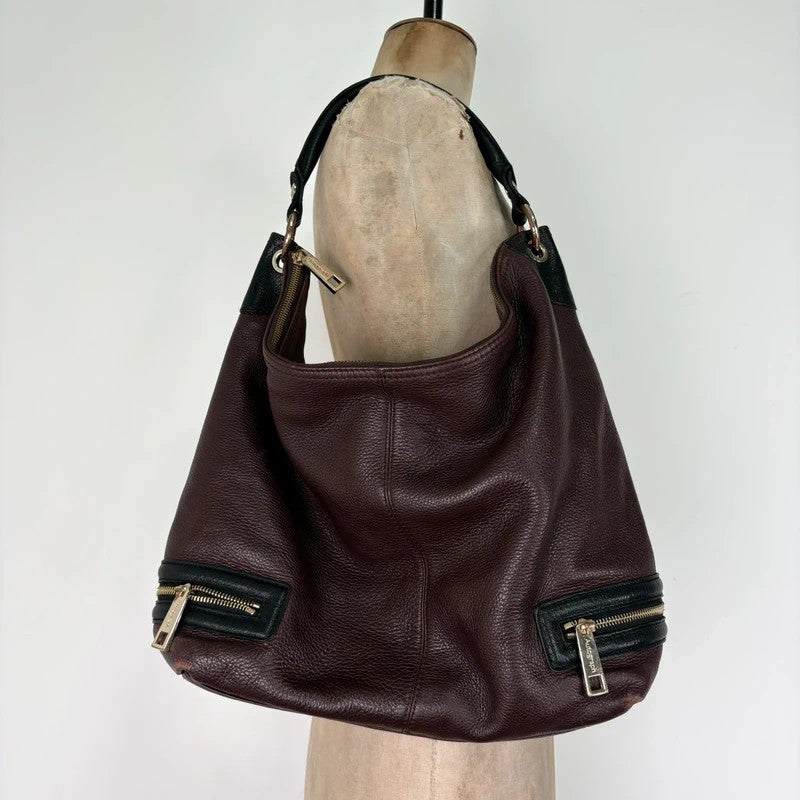 Leather slouchy zipper hobo shoulder bag