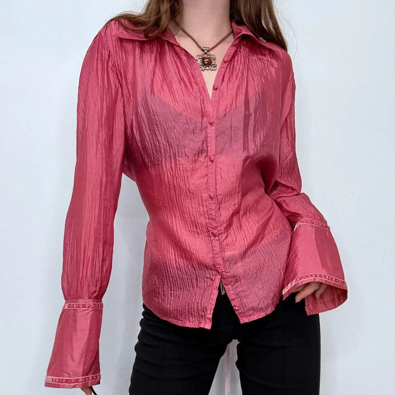 pink crinkle silk vintage cuffed shirt