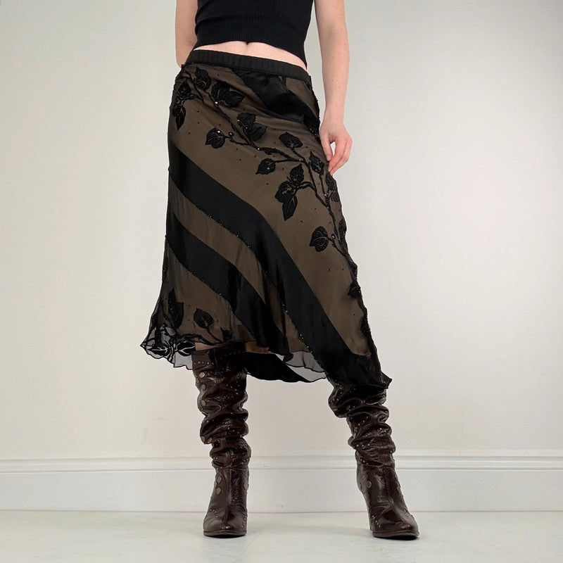 black silk floral flutter skirt