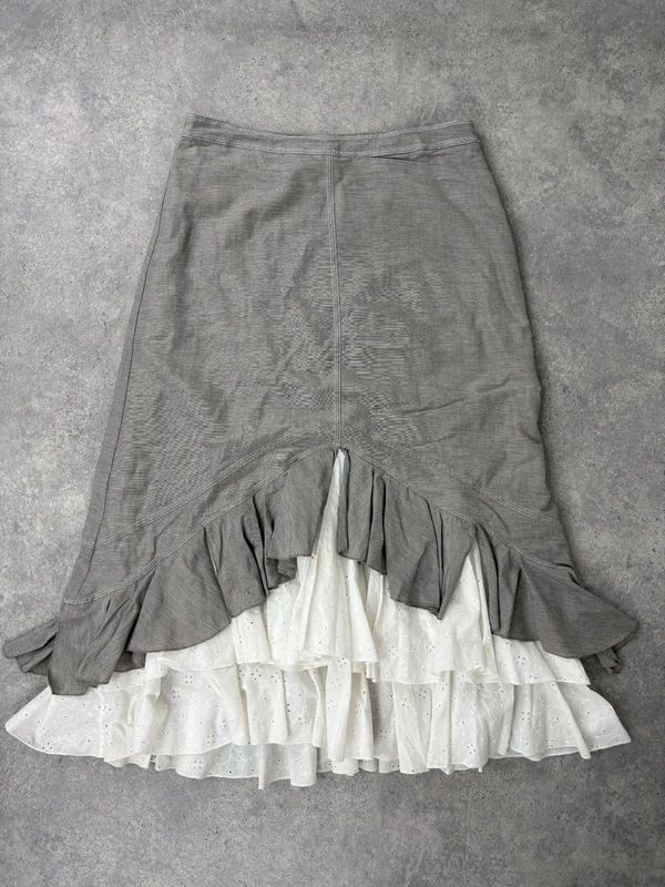 Pleated flared layered ruffle maxi skirt