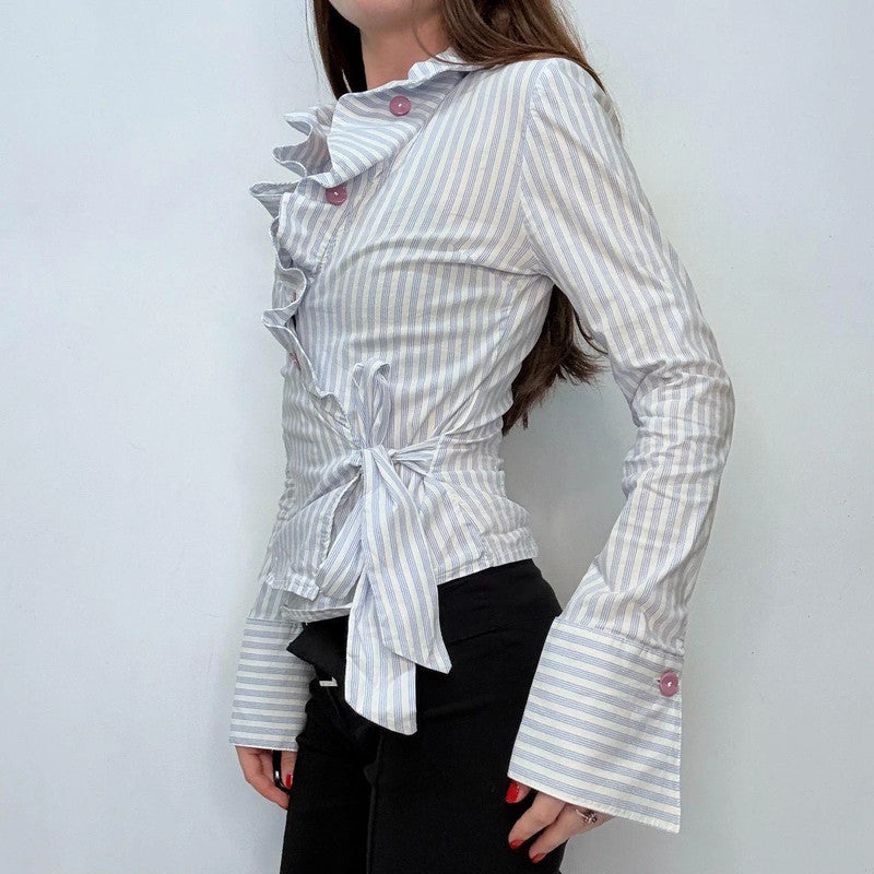 asymmetric striped ruffle shirt