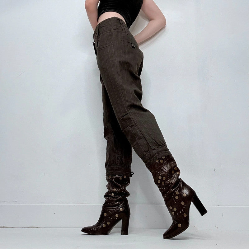 brown pinstripe cuffed straight leg trousers