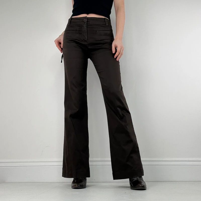 Brown flared pocket front trousers