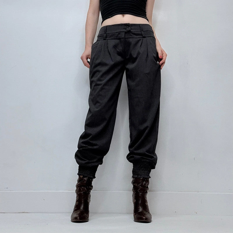 grey pleated front puff slouch trousers