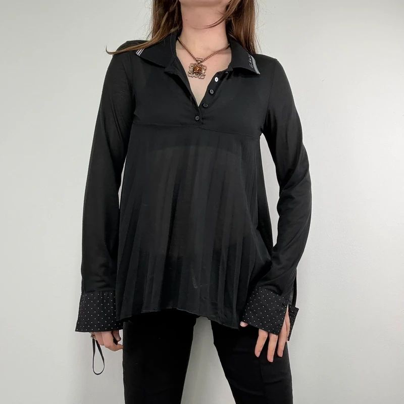 Black Cop Copine pleated flared shirt