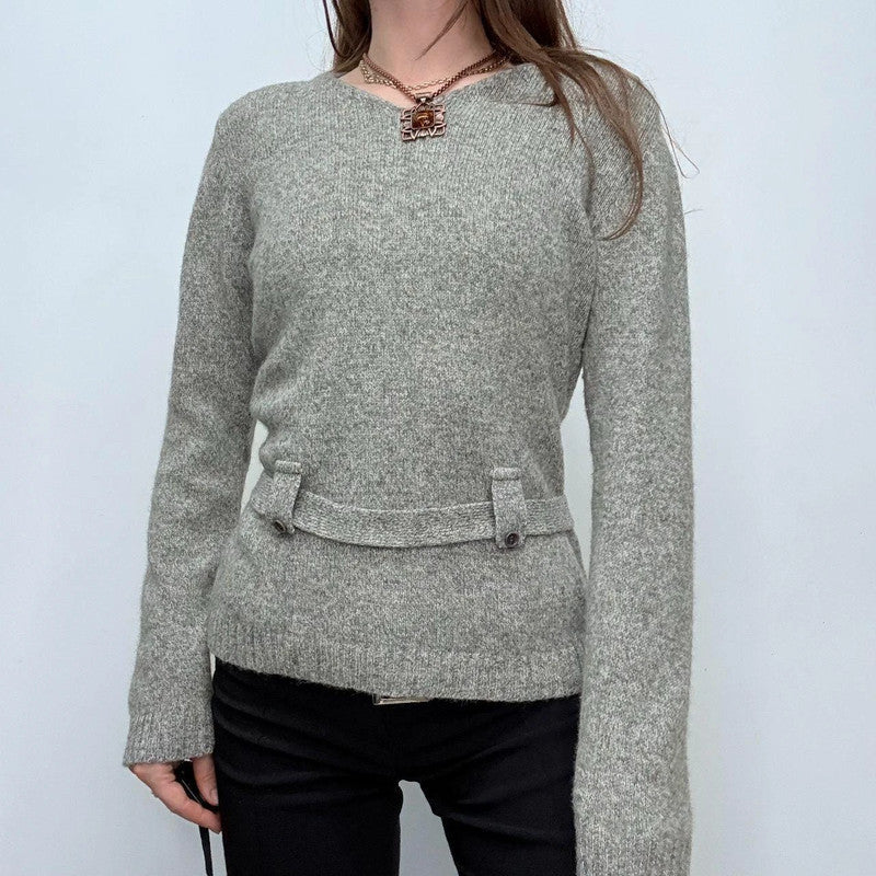 grey wool knit belted jumper