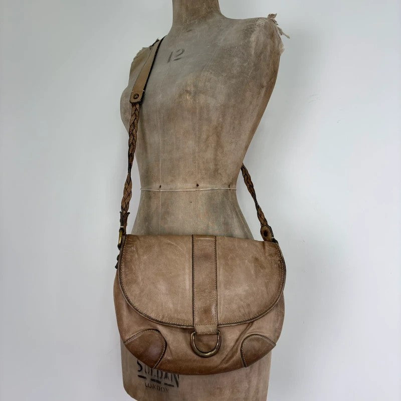 Distressed leather beige crossbody cargo city bag