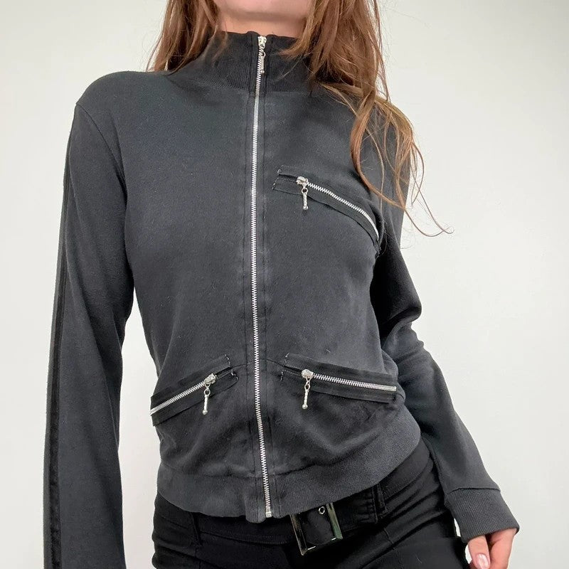 Black grunge jersey Zip-up sweater