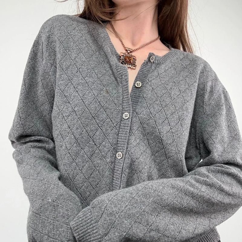 grey wool knitted pointelle cardigan