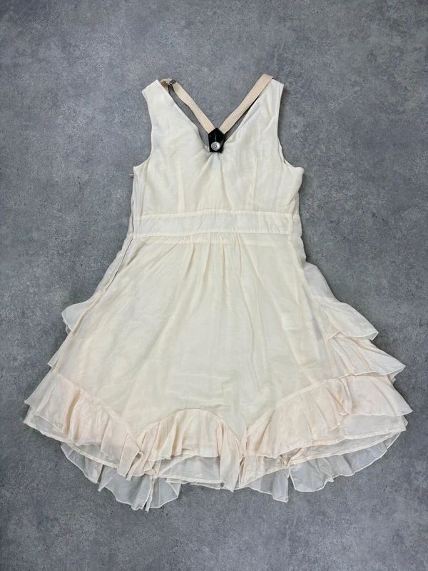 cream layered ruffle cotton silk summer mini dress