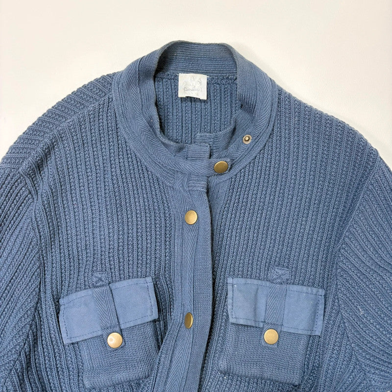 blue knitted military cardigan