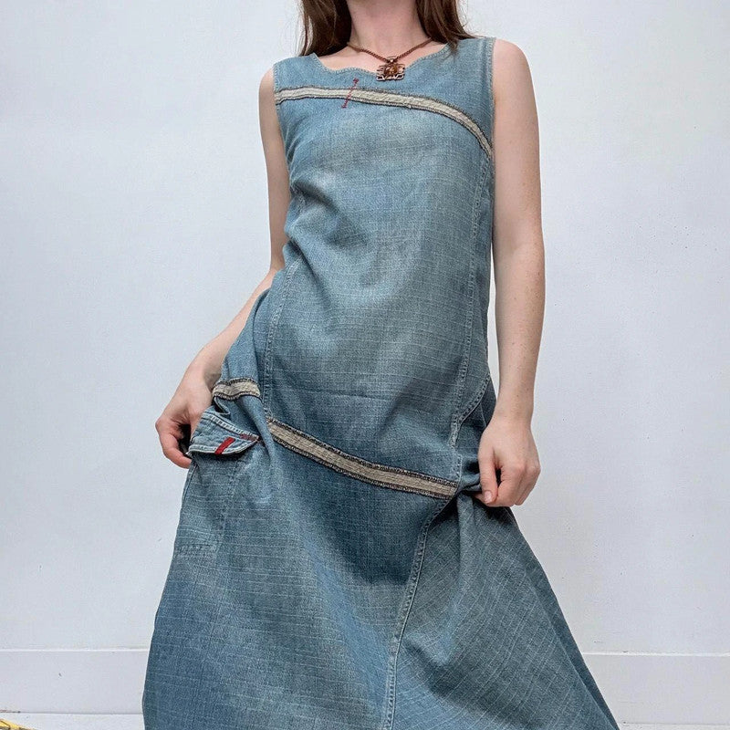 denim utility maxi cargo dress