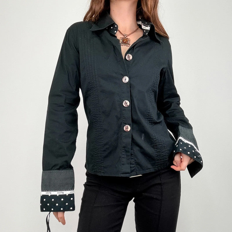 black polkadot flared shirt