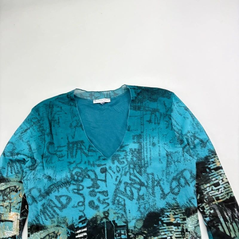 Graphic printed Grunge Mesh Top