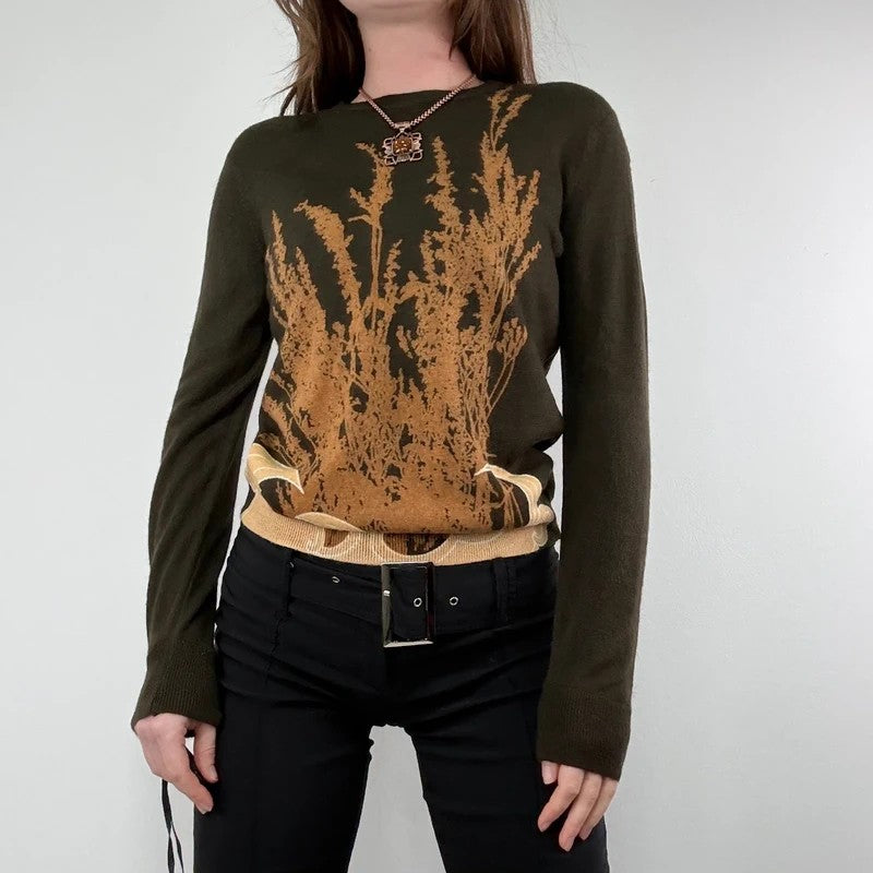 brown earthy graphic printed Y2K jumper