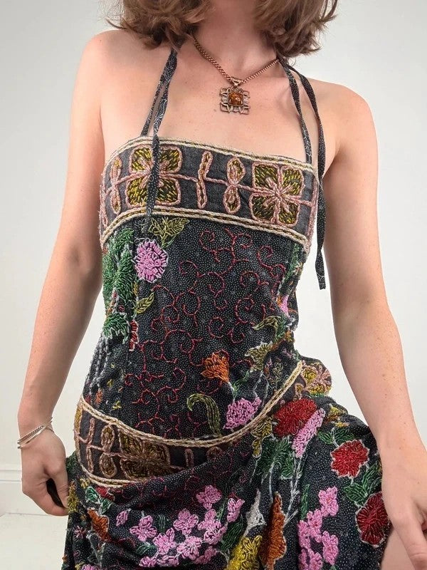 beaded hippy boho floral embellished midi dress