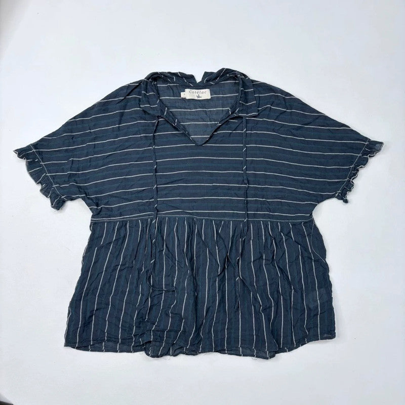 navy cotton striped flared shirt