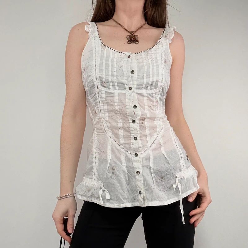 white button through cotton vest