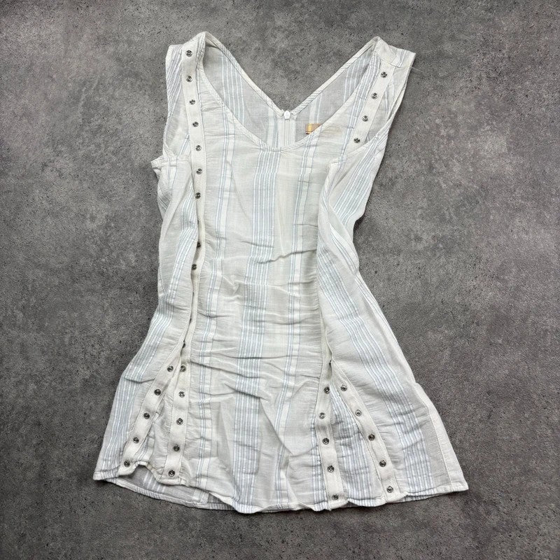 white cotton textured pinstripe popper vest top