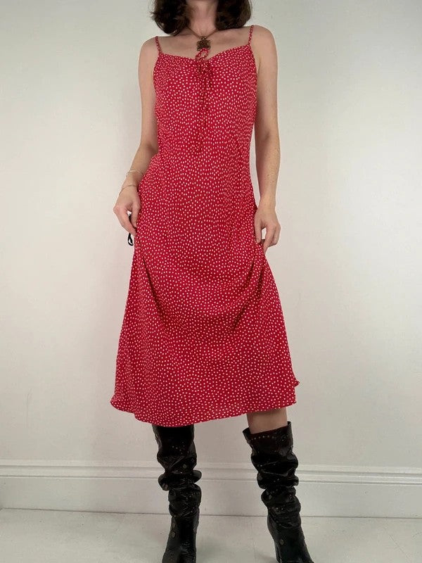 red polkadot cami slip maxi summer dress