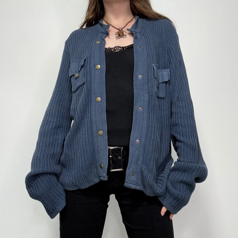 blue knitted military cardigan