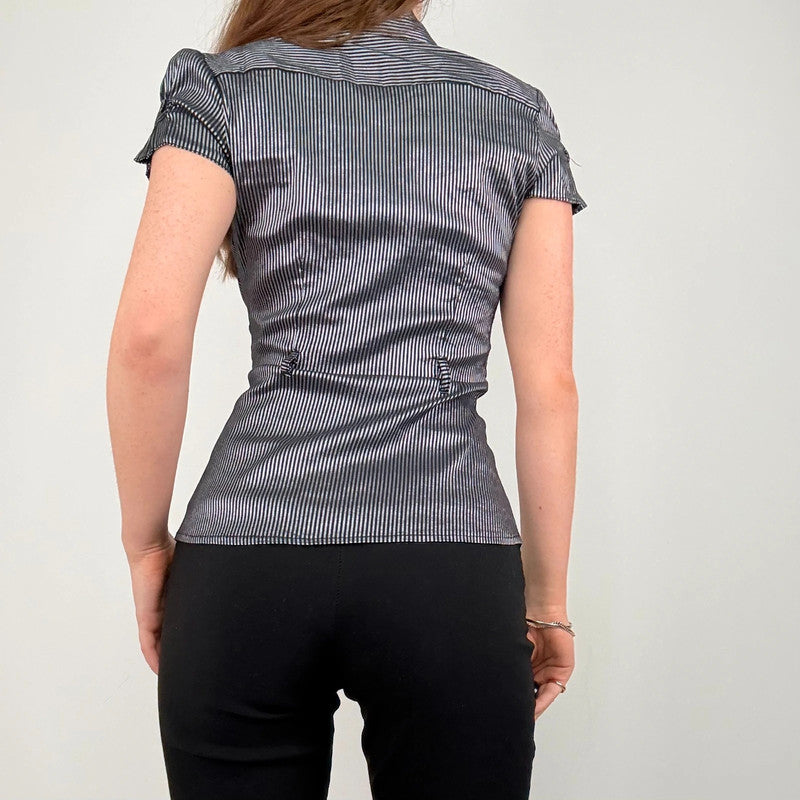 fitted pinstripe short sleeve shirt