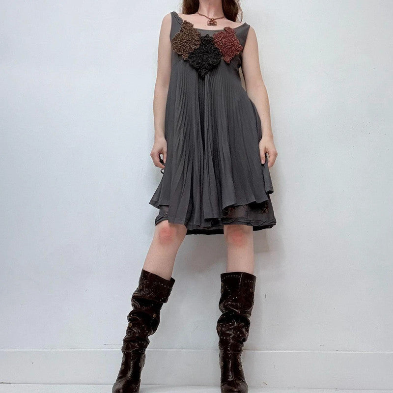 grey plated Save the Queen mesh dress
