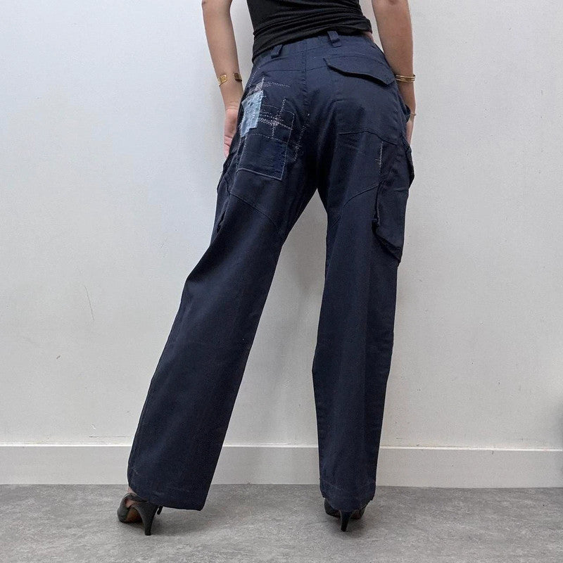 stitch patchwork quilted navy trousers