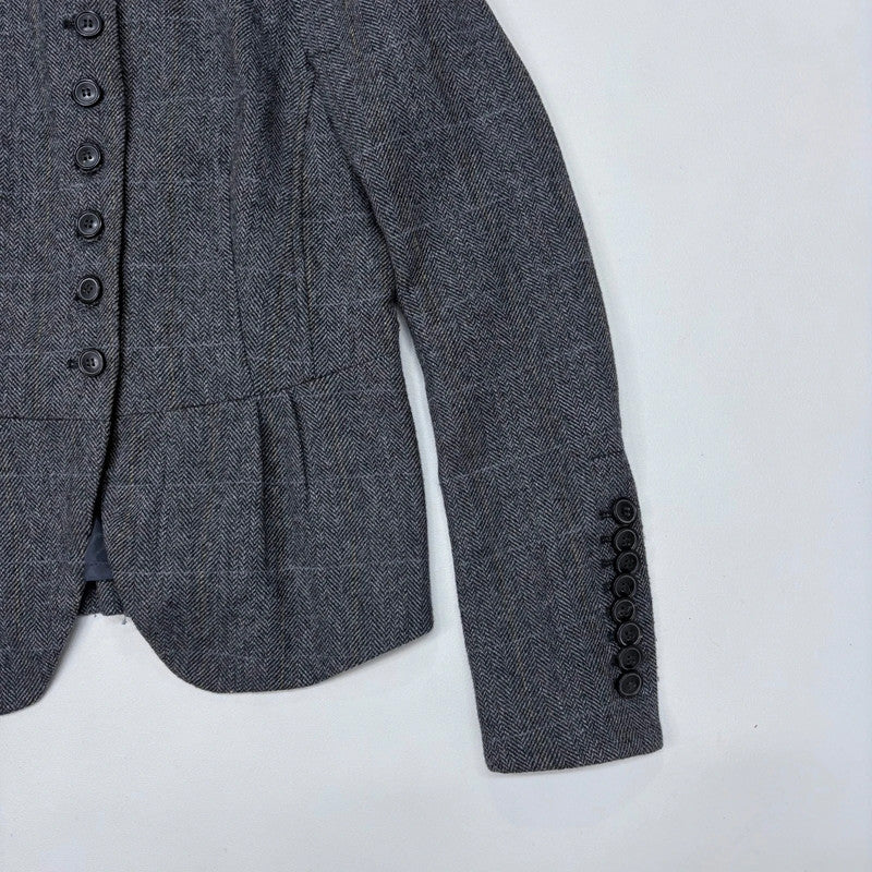 grey fitted flared high neck military jacket